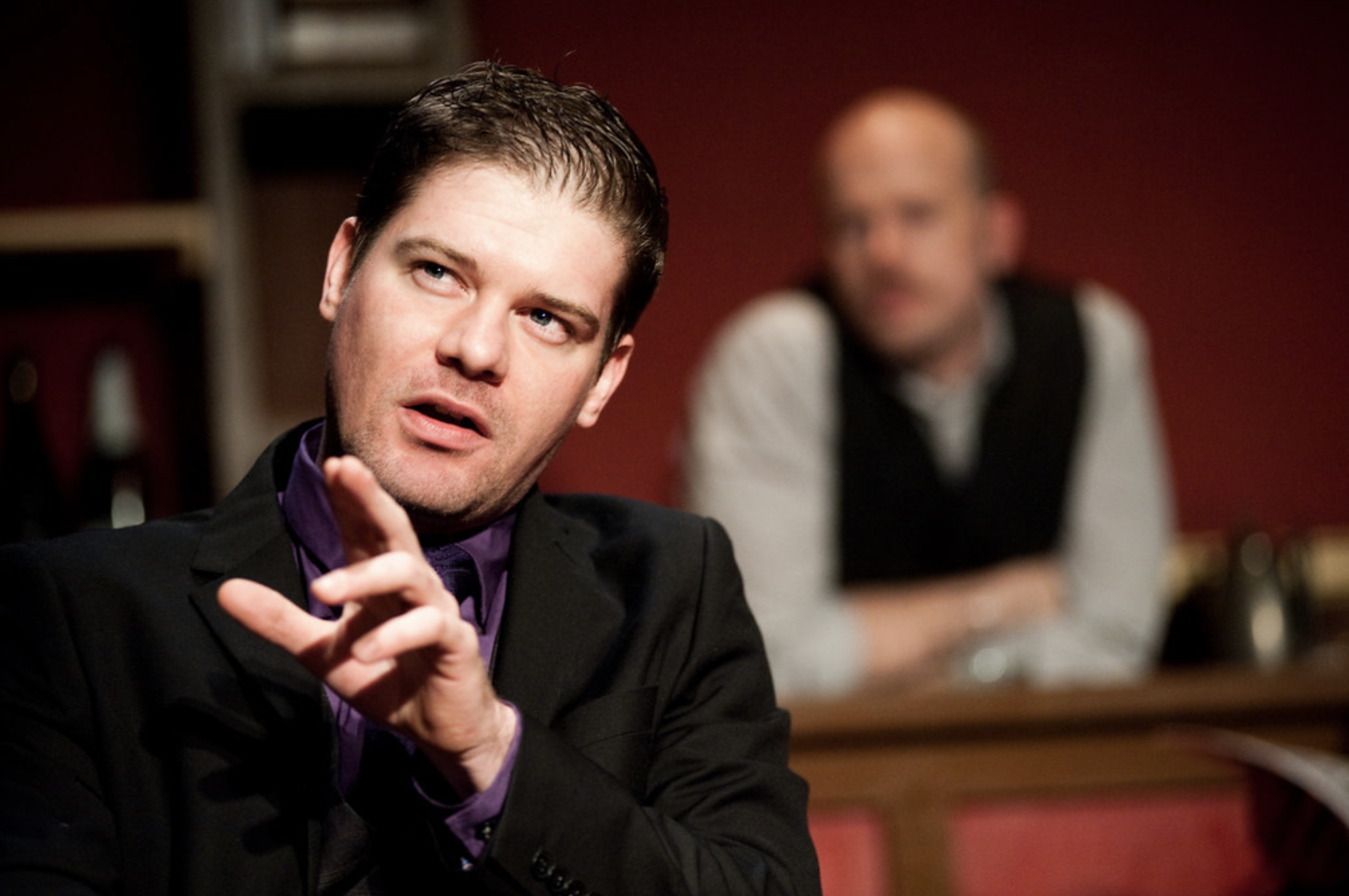 Brian Normoyle as Sagot and Andrew McCarty as Freddy in "Picasso at the Lapin Agile," at the Hollywood Complex Theatre.