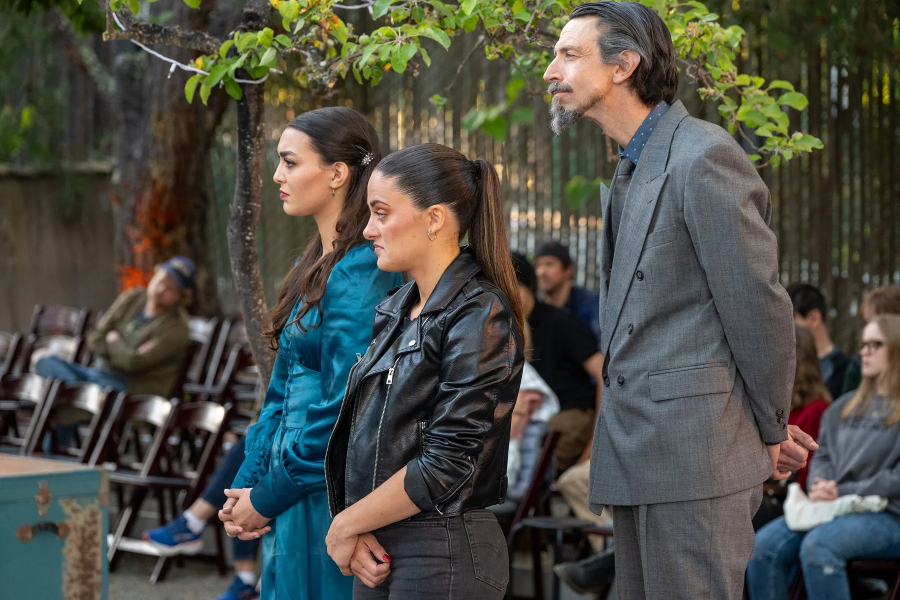 Celeste Lagrange as Ophelia, Shannon Brett Donovan as Laerta, Chris McElwain as Polonius