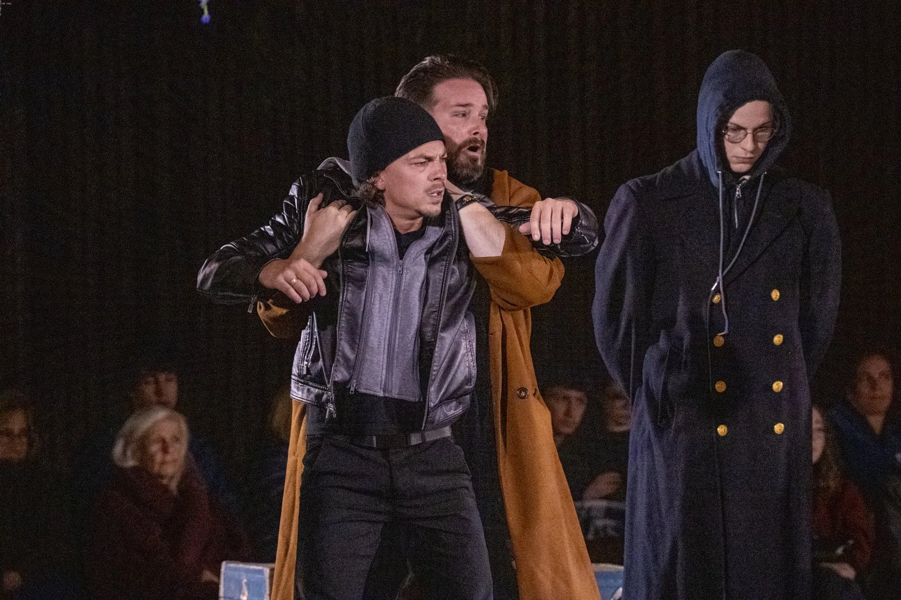 Christopher Morson as Hamlet, Noah Lucé as Horatio, Angus Leslie as Attendant 