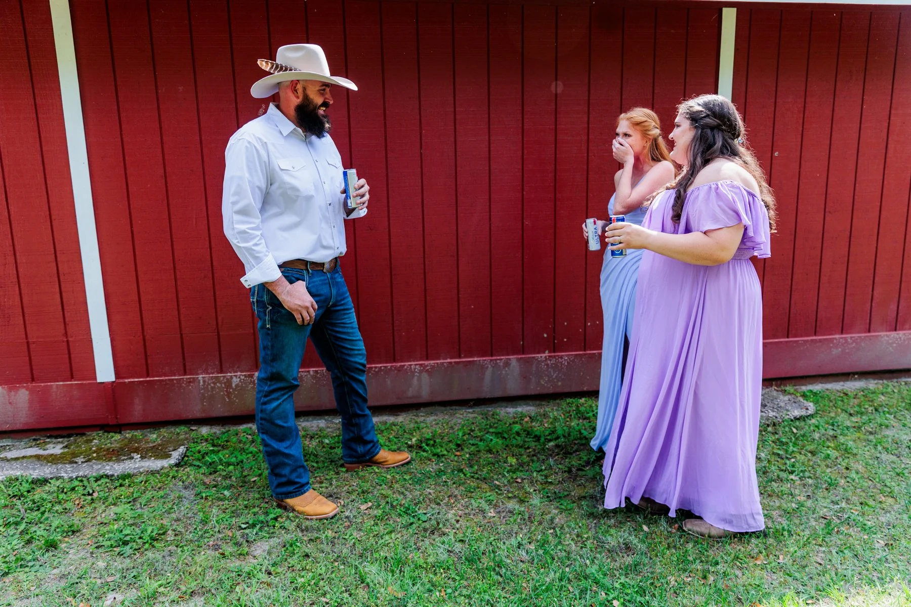The groom as turned around to see his sisters during their first look.