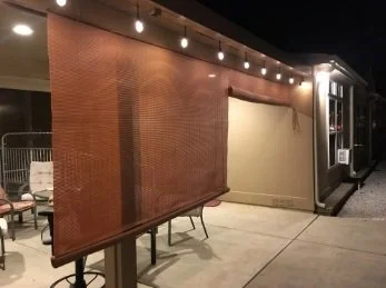 String lights hanging along an aluminum patio cover