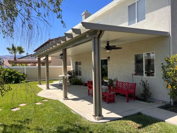 Patio cover with double header beams and corbel edges