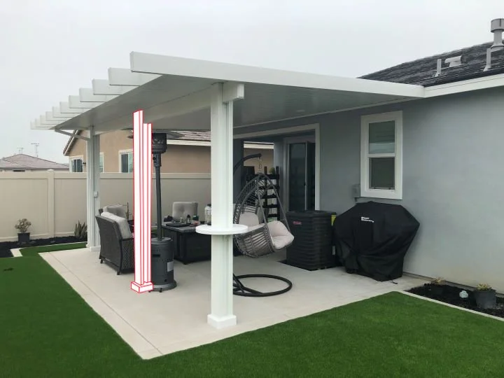 White Alumawood patio cover with eliminated center post