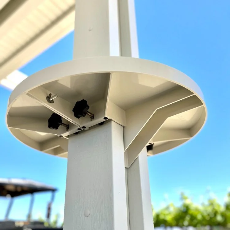 Bottom of a white AlumaTable showing that there are new screws or nails involved in the AlumaTable installation process