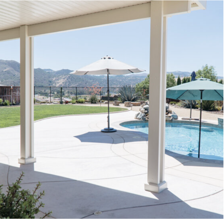 White patio cover newly installed