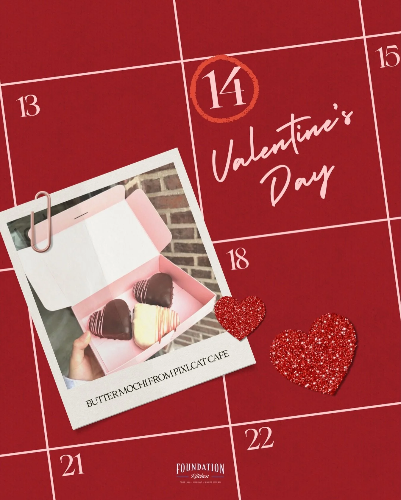 Valentine&rsquo;s Day plans?

Butter Mochi from @pxlbuttermochi available online and at Foundation Kitchen 💘

Soft. Chewy. Addictive. You may even want to keep it for yourself 😉