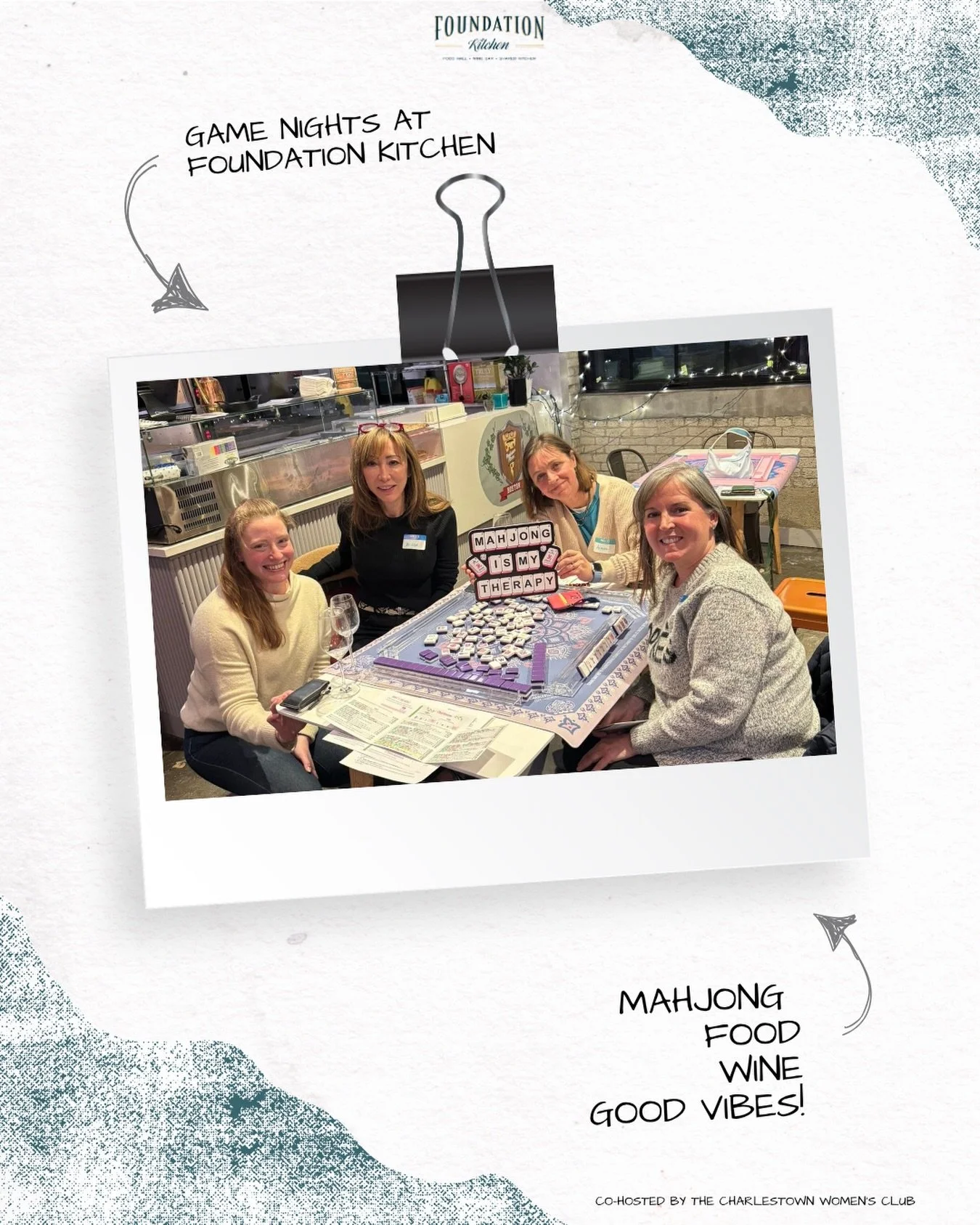 There&rsquo;s something about a room full of women, good food, and a few games ♡
 Join us Tuesday, March 31 at Foundation Kitchen for Game Night with the Charlestown Women&rsquo;s Club.
Mahjong + more, drinks flowing, and an easy way to meet people l
