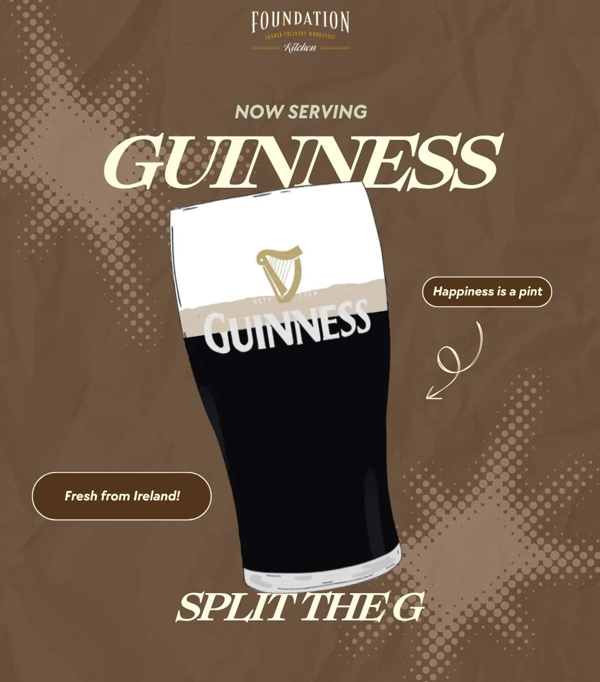 Pouring it right 🍀

Guinness has officially made its way to Foundation Kitchen, and let&rsquo;s just say&hellip; Ciaran&rsquo;s been waiting for this one 🇮🇪 It&rsquo;s already flying, so if you&rsquo;ve been craving a proper pint, now&rsquo;s your