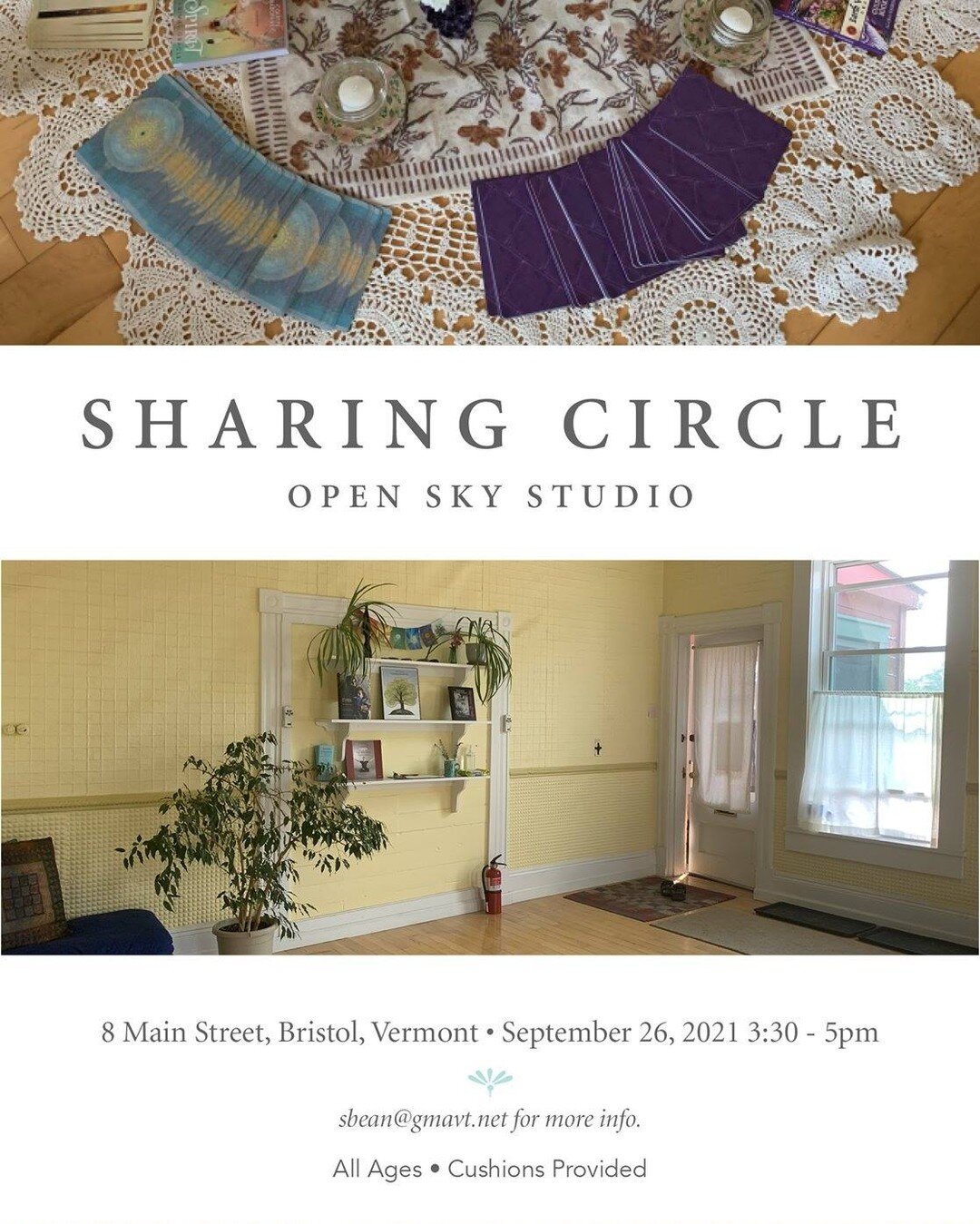Sharing Circle is this Sunday at Open Sky Studio in Bristol, Vermont. 8 Main Street. Come share...bring a friend. #beanofthefields #magicoma #wellbeing #sharingcircle #womeninpower #stowellfarm