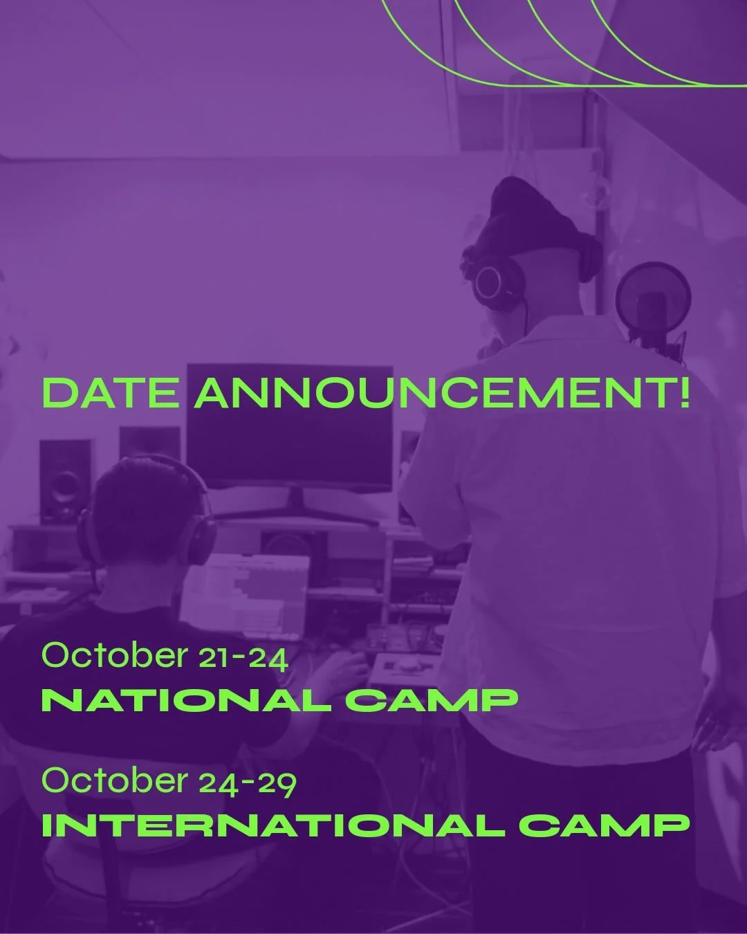 Dates for national and international camp are finally ready!💜

National camp: October 21-24
International camp: October 24-29

Subscribe to be notified when we release the application form at songexpo.no📲