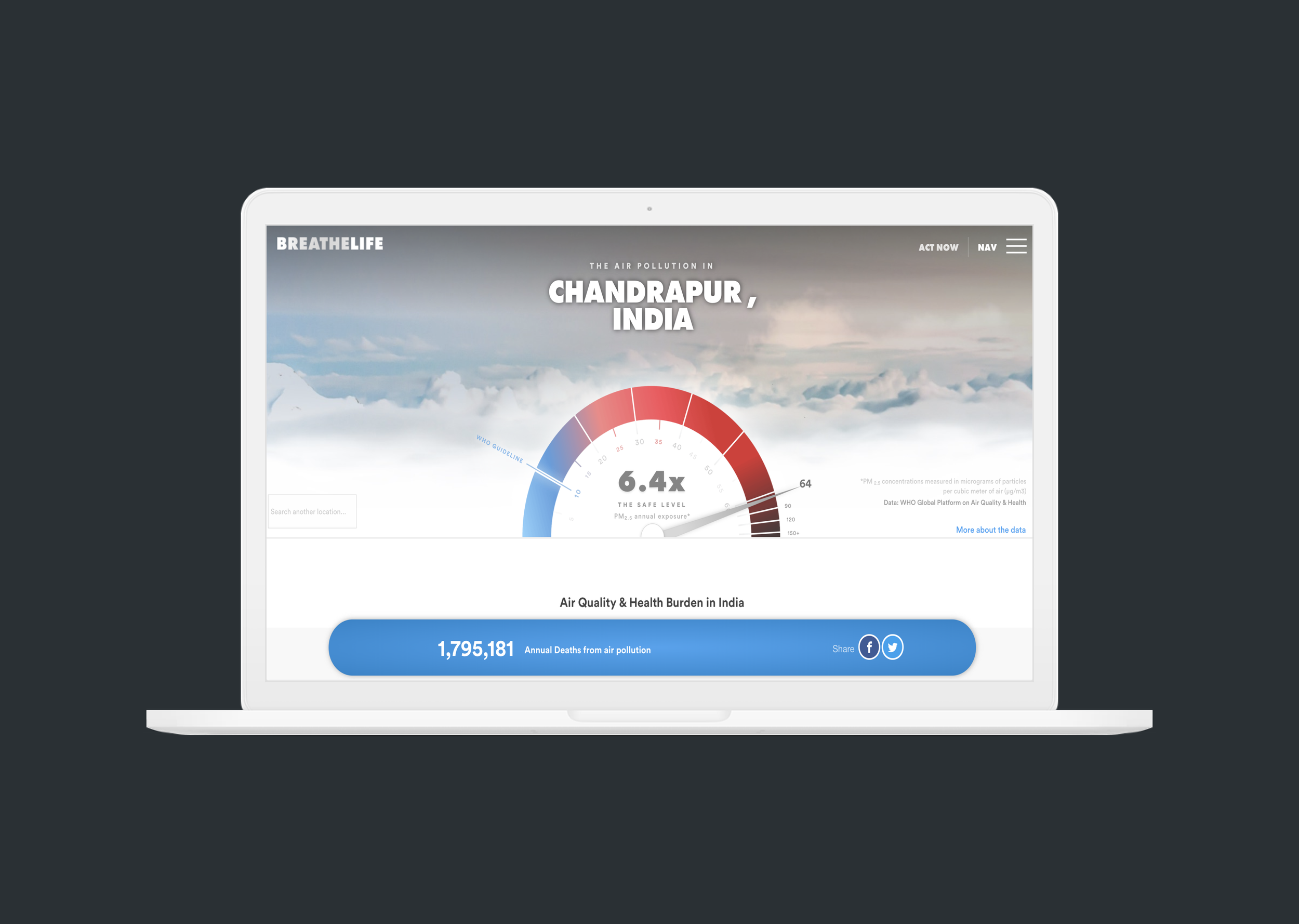 WHO, BreatheLife web wireframes