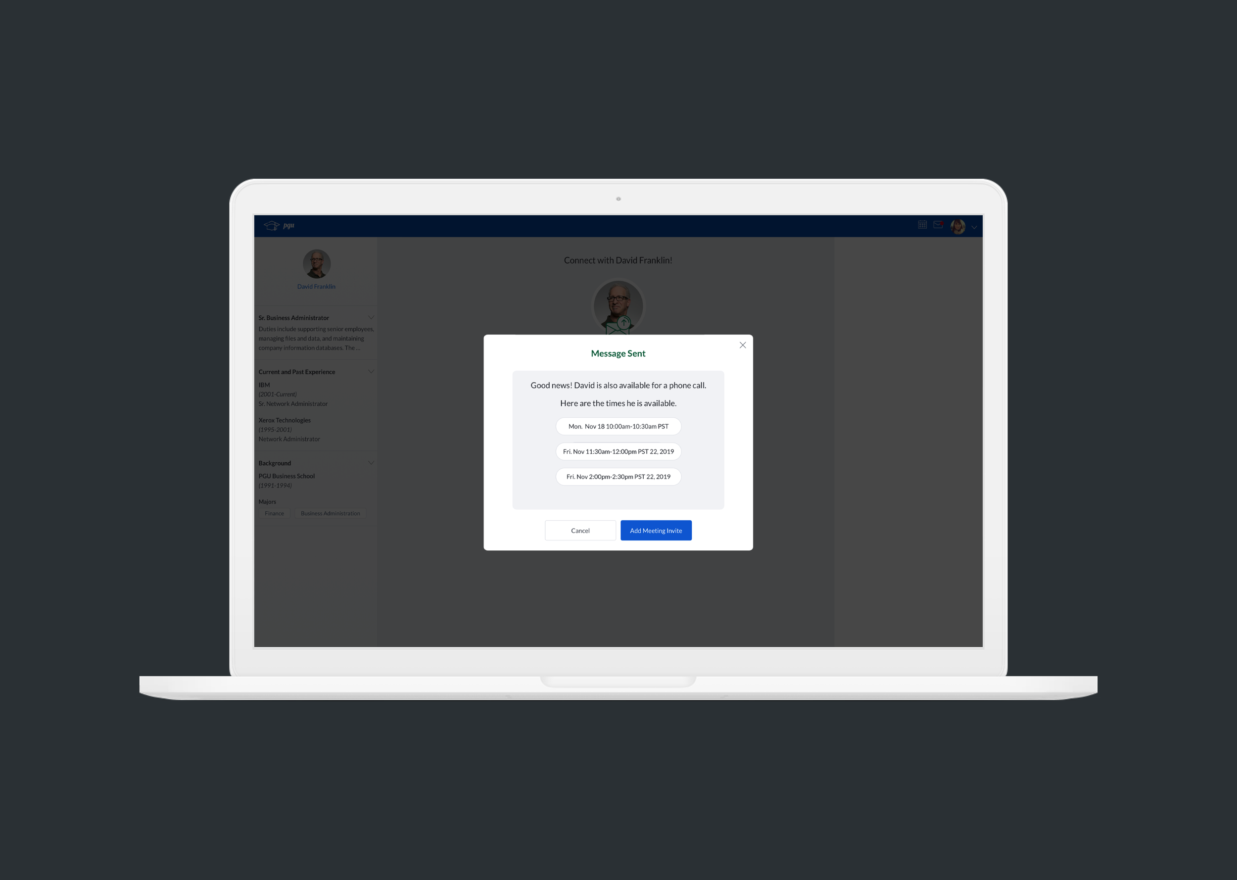 PeopleGrove, Message & meeting A/B/C/D testing