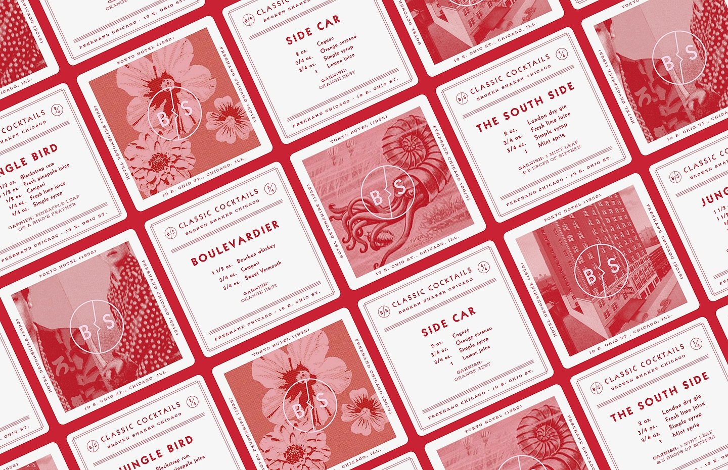 Flashback to our collaboration with @potluckcreative for Chicago&rsquo;s @brokenshaker at the @freehandhotels, inspired by the historic hotel that was renovated to house both. Vintage type and illustration elude to the day&rsquo;s when The Freehand w