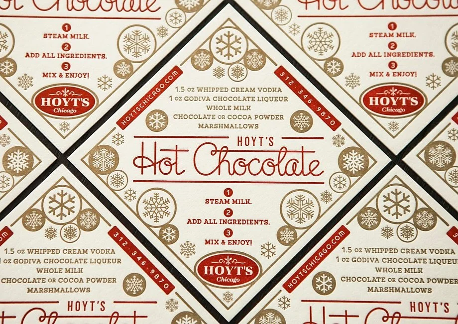 From the wayyyy back machine: these letterpressed Hot Chocolate coasters with custom lettering, for @hoytschicago ❄️