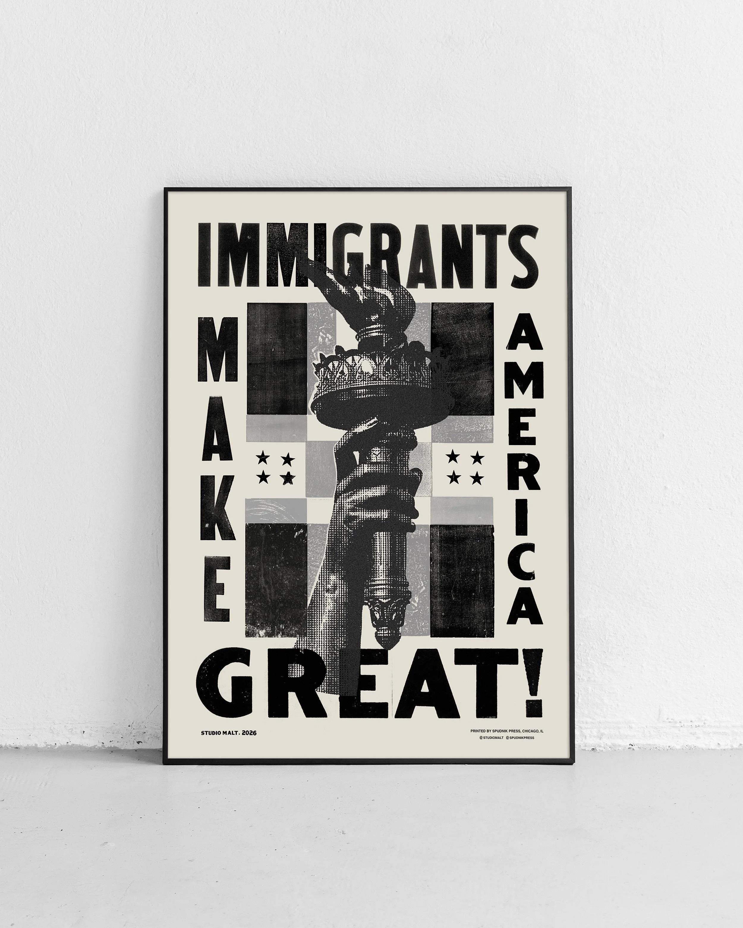 Thrilled to learn that this print was included in the upcoming 2027 Graphis Poster Awards. This was created in solidarity with all of our neighbors, friends &amp; family&mdash;with proceeds from sales going to the Illinois Coalition for Immigrant &am