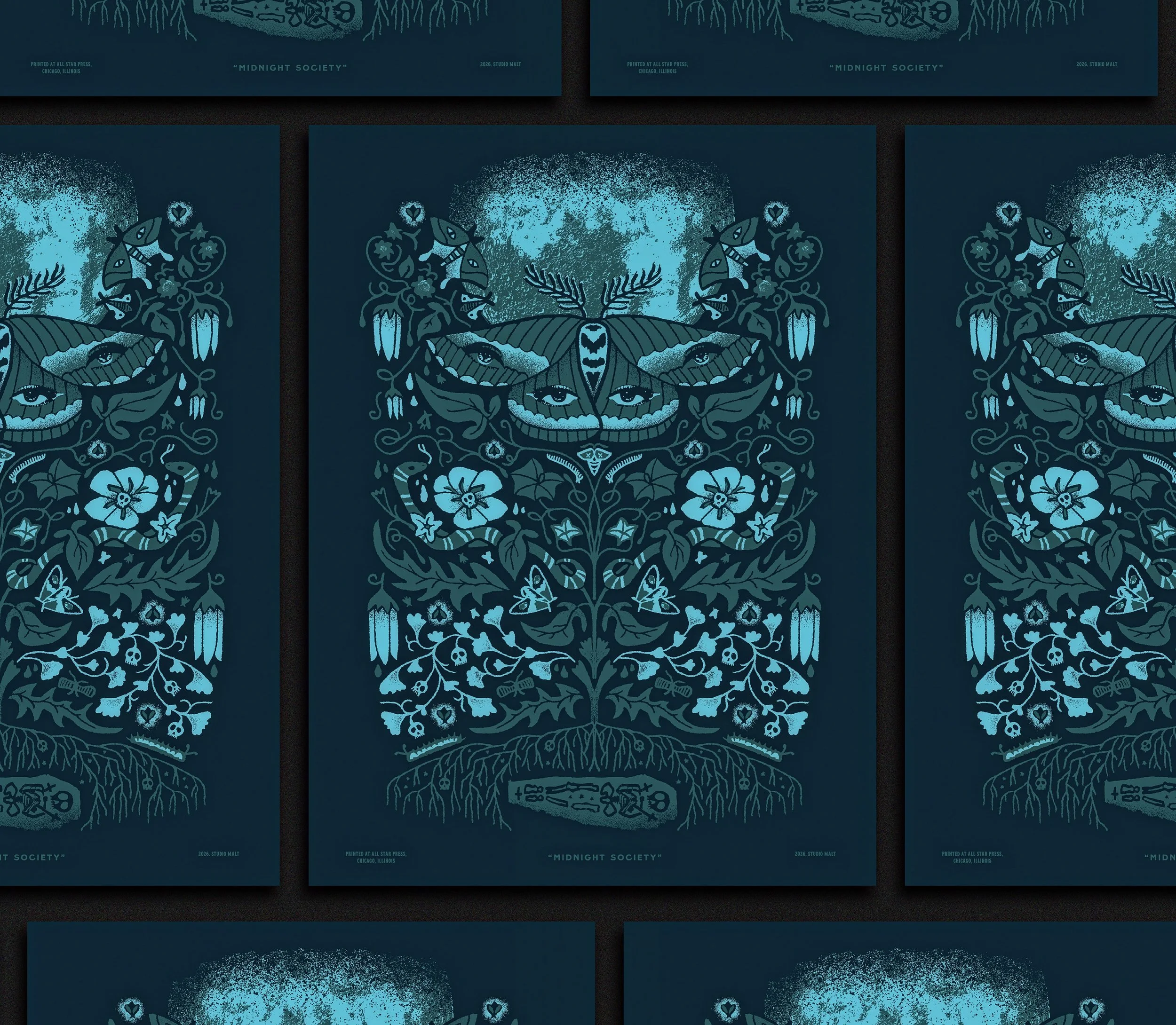 Pretty stoked to release this new screenprint, as part of this weekend&rsquo;s &ldquo;Midnight Society&rdquo; Poster Show in Michigan. Studio Malt is one of 13 designers asked to participate in the project, by @badideasocialclub at @coopersvillebc to