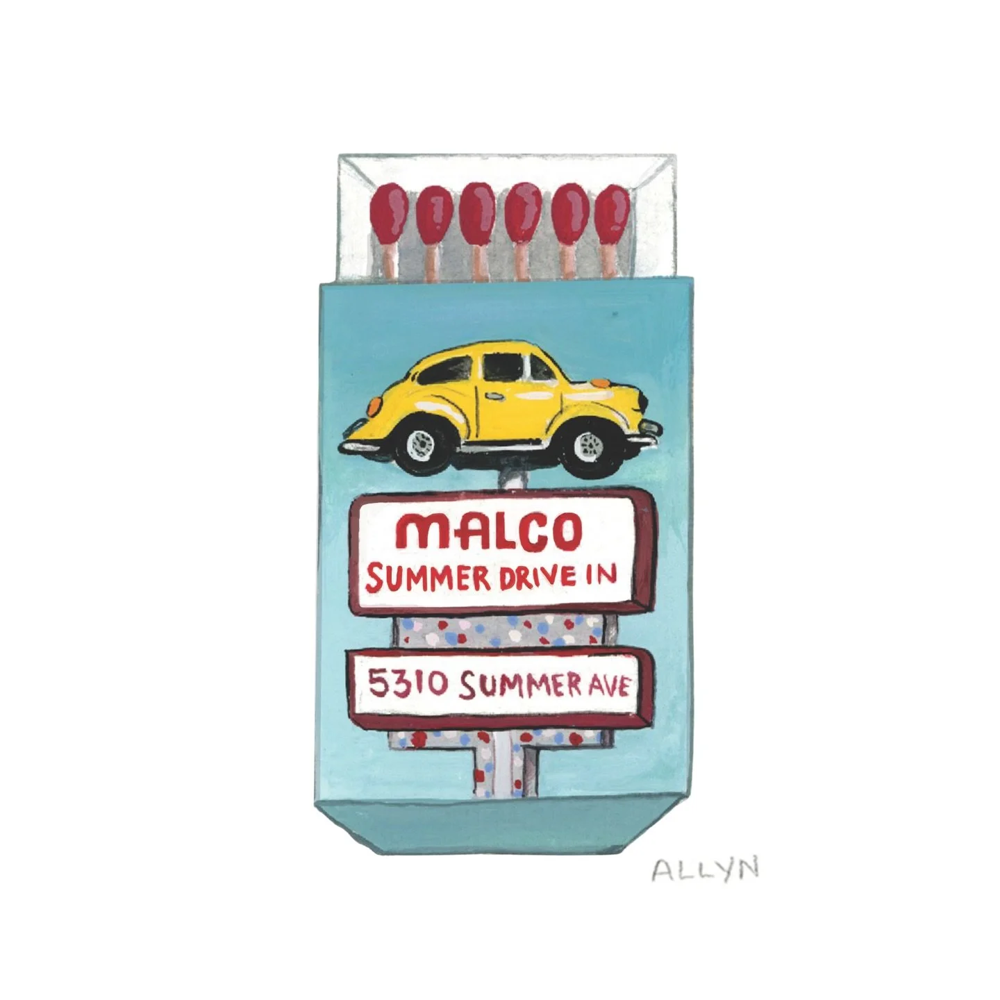 The kind of Friday night I wish I was at the Summer drive in with the windows down 😮&zwj;💨 

But really, I painted these forever ago and just now remembered them lol. There&rsquo;s just too many places in MEM to love. #memphis #memphisart #memphisa