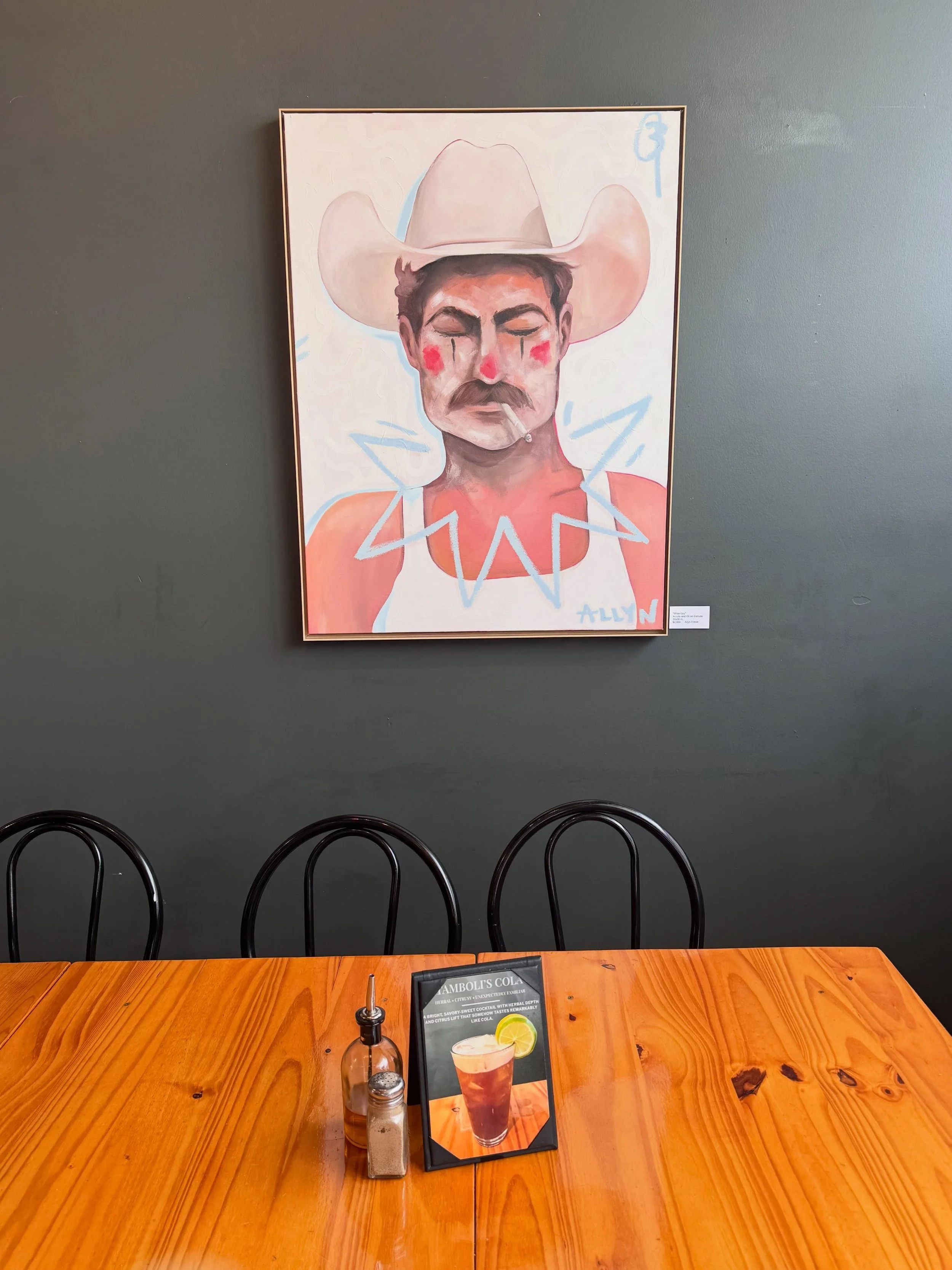 HONORED to have some work hanging at one of my all time favorite haunts -  @tambolisresto!! And to be hanging next to the amazing @roytamboli &amp; @buchmancarol 

Go see my paintings and sling some pasta sauce on &lsquo;em. I don&rsquo;t mind 😉 #bl