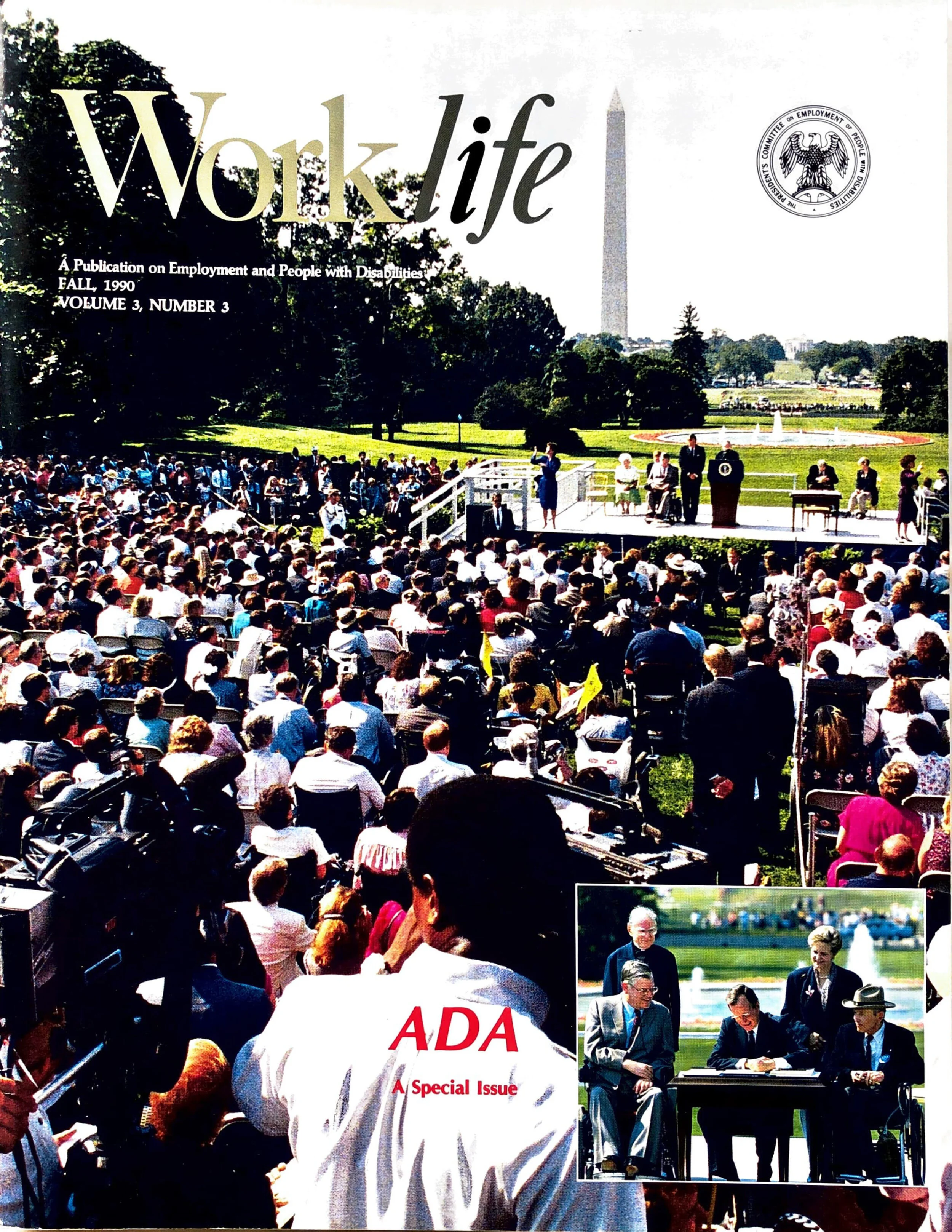 Cover with a photo of the signing of the ADA
