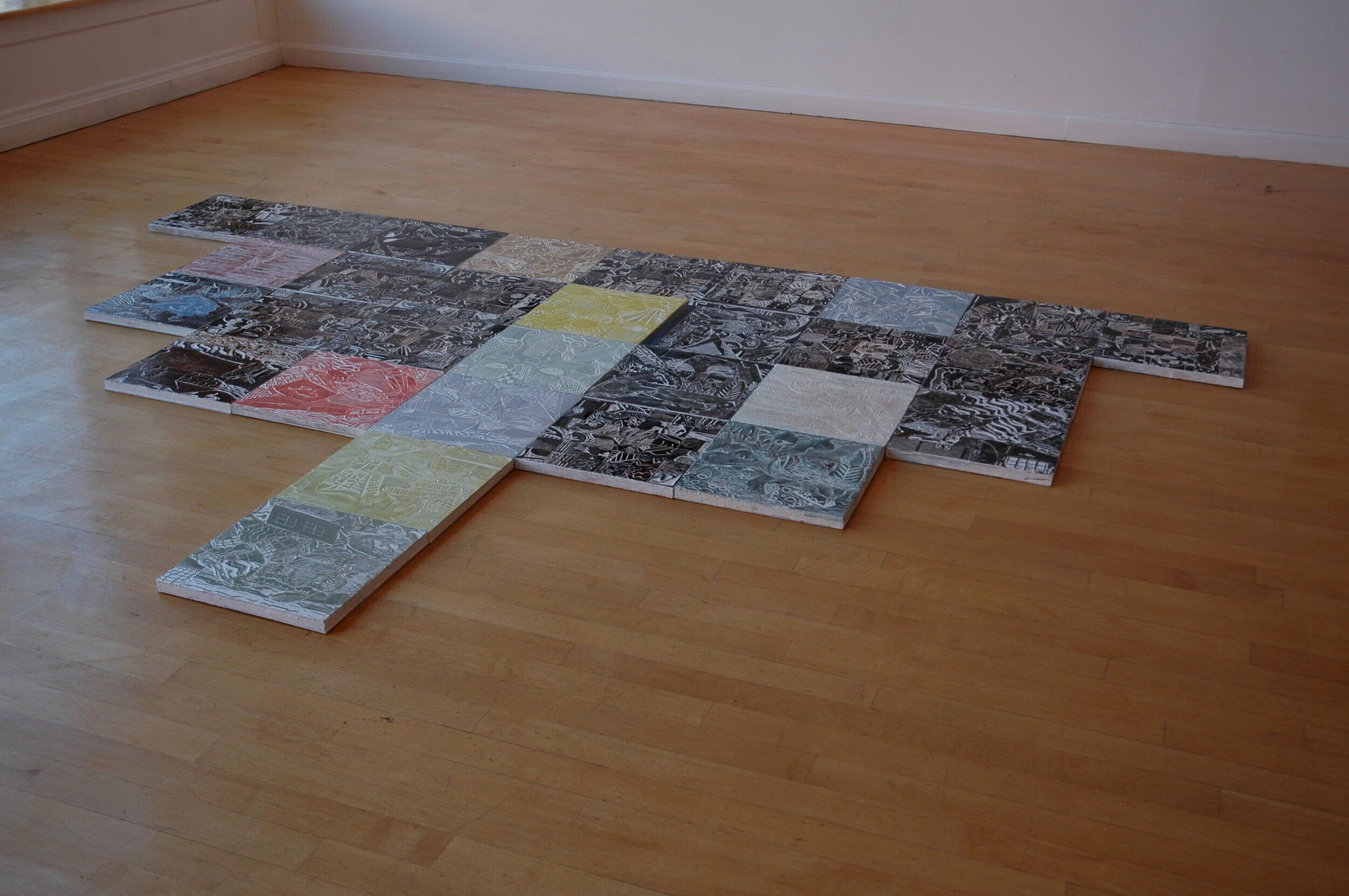 Floor Play, inked linoleum tile, ea. 12 x 12", 2010