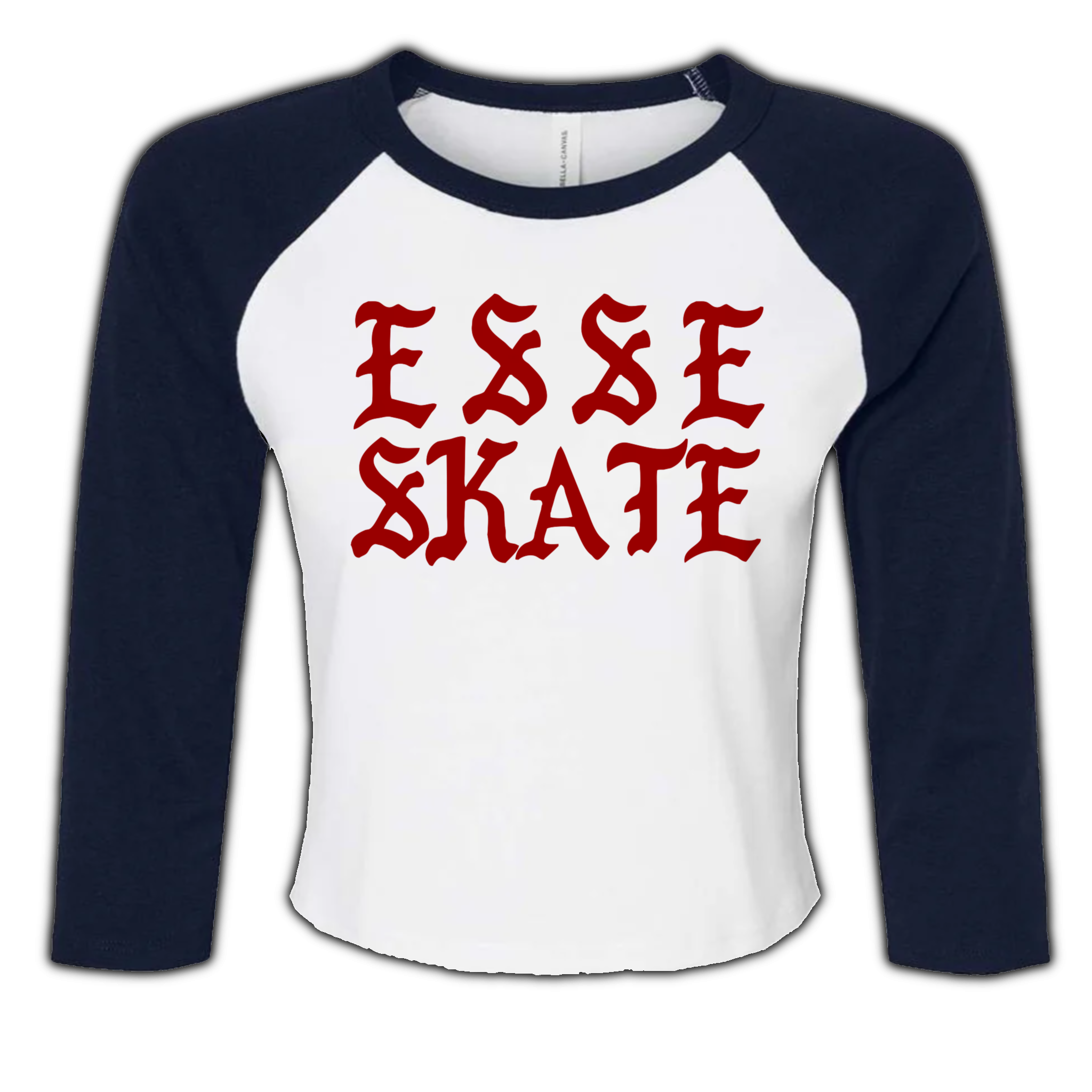 Pa Chicas Baseball Crop Top Mini Tee Raglan Esse Skate on White:Navy Long Sleeve.PNG