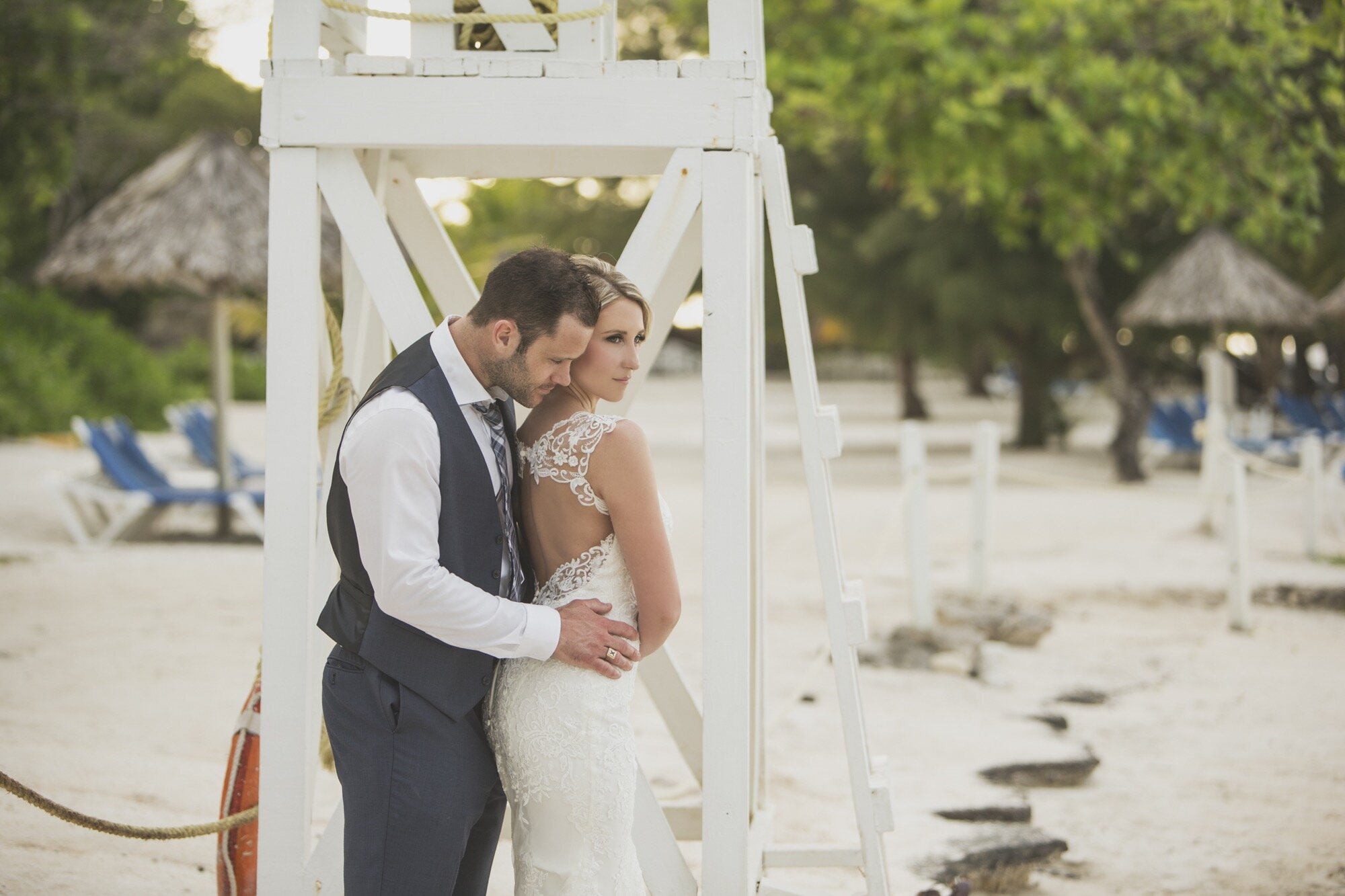 bride groom jamaica beach lifeguard stand.jpg