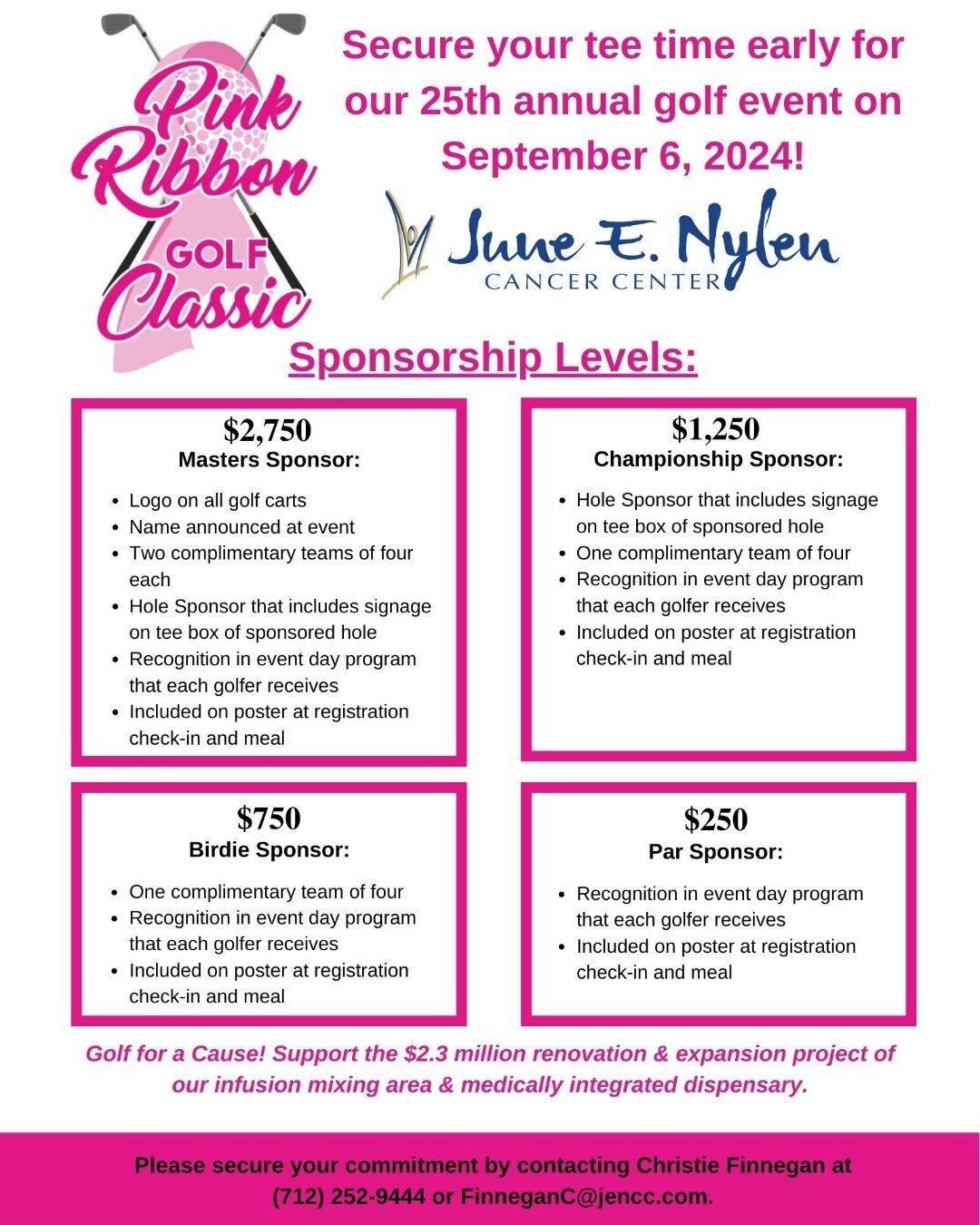 Has this weather got you thinking about golf? Well, it's not too early to already lock in your spot in our Annual Pink Ribbon Golf Classic on September 6. We have sold out the last few years and since this is Year #25 our committee will be working ev