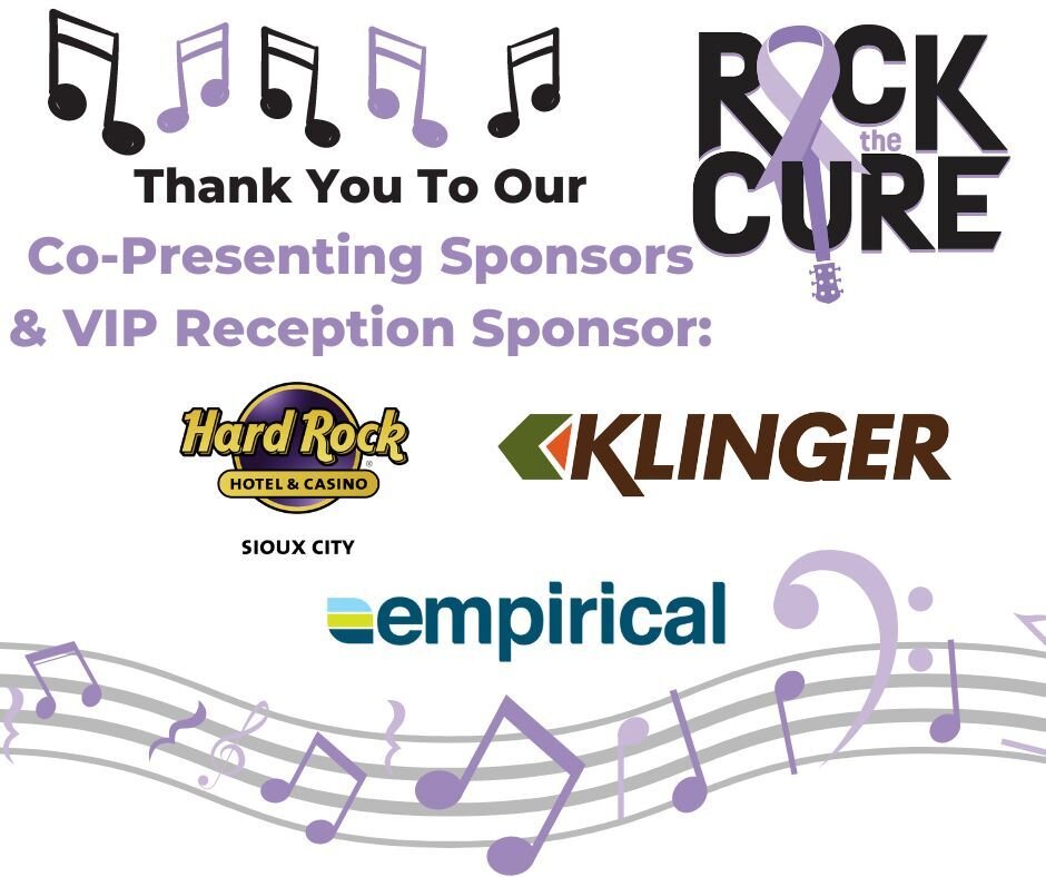 Thank you to our Co-Presenting Sponsors for Rock the Cure, Hard Rock Hotel &amp; Casino Sioux City and Klinger Companies as well as our VIP Reception Sponsor, empirical. It's not too late to join them on April 6 to be sent back to a high-energy, larg