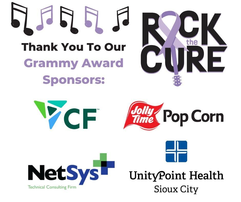 A bodacious thank you to these Grammy Award level sponsors - CF Industries, Jolly Time Pop Corn, NetSys+, and UnityPoint Health - Sioux City. We appreciate your investment in the June E. Nylen Cancer Center and the patients we serve as well as your b