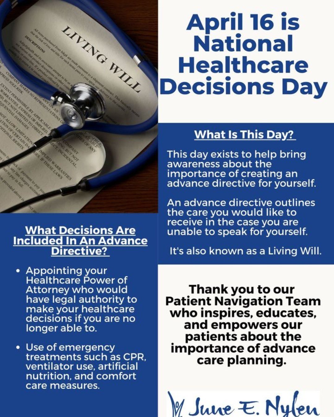 Today is National Healthcare Decisions Day. Be sure your healthcare providers and family members know your wishes.