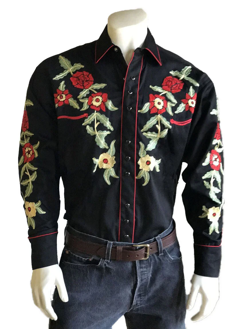 Vintage Floral Embroidery Western Men's Shirt — Portland outdoor store