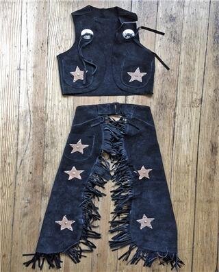 Kid's Black Leather Western Black &amp; Pink Chap &amp; Vest Set
