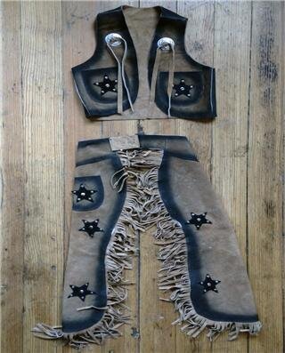 Kid's Suede Leather  Western Rust &amp; Black Chap &amp; Vest Set