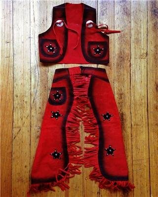 Kid's Suede Leather Western Red &amp; Black Chap &amp; Vest Set