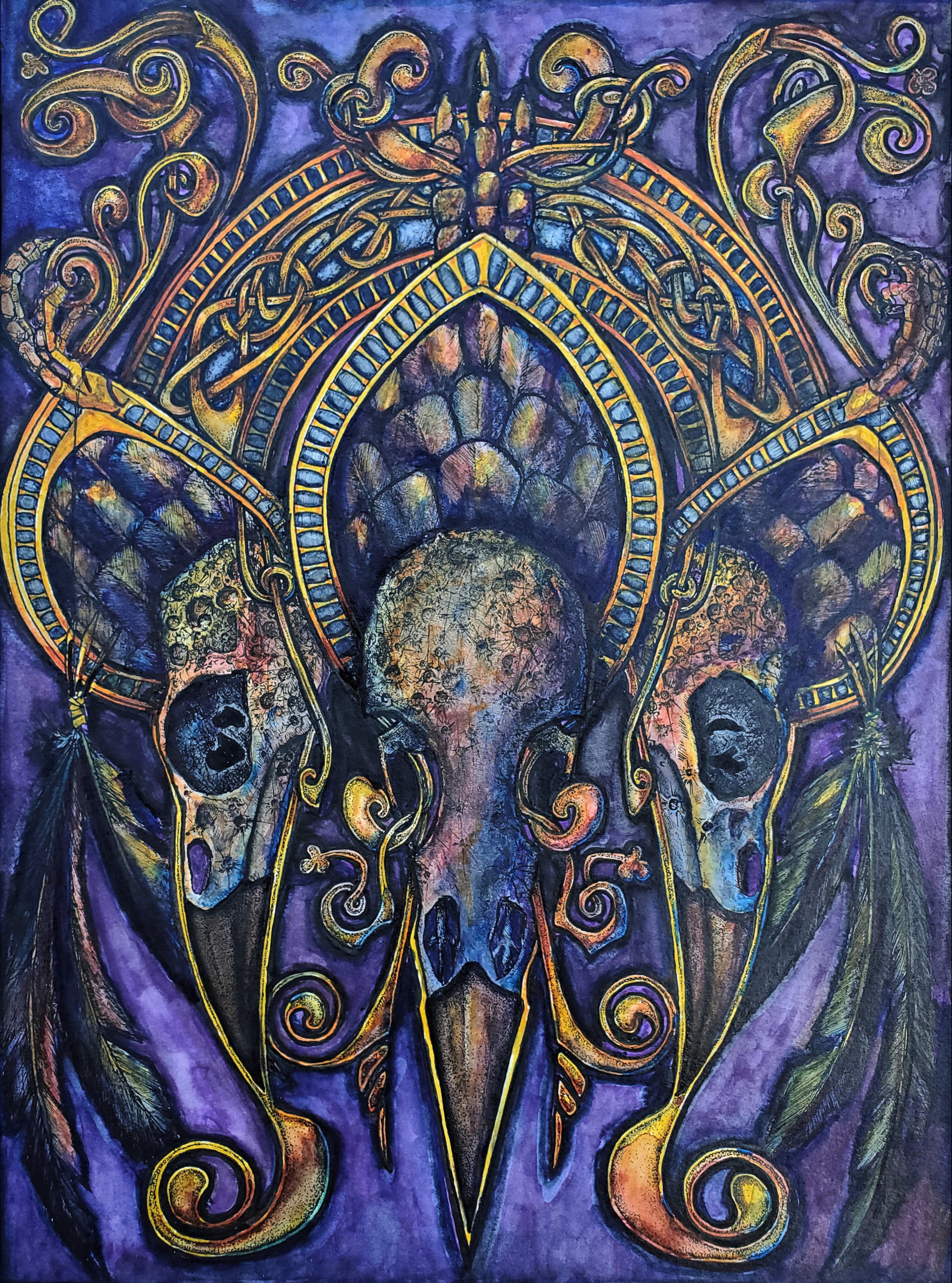 3 Cratered Crow Skulls