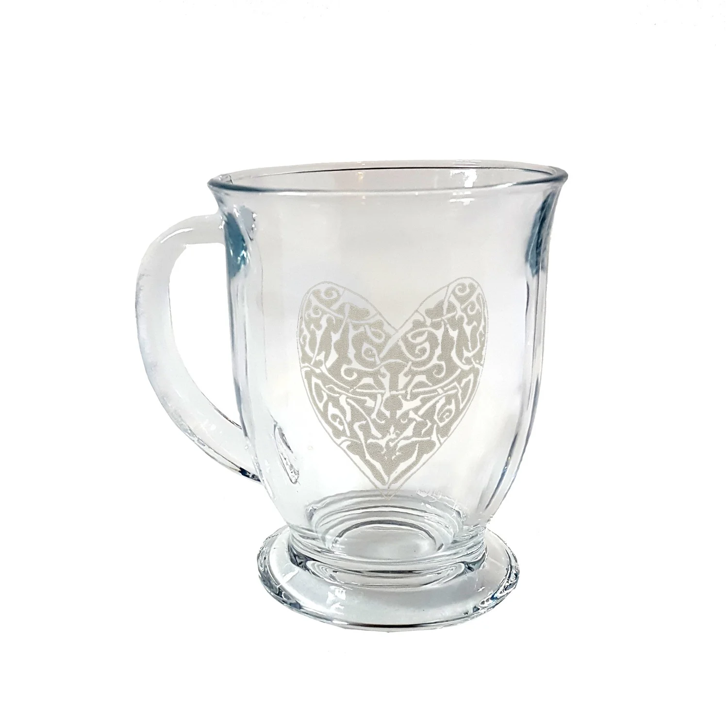 Celtic Heart 16oz Engraved Glass Coffee Mug, Free Persoanlized Engraving   Lyoncraft Engraving