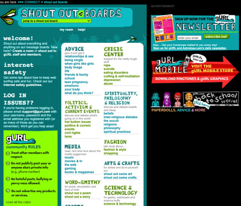 gURL Shout Out Boards from 2005