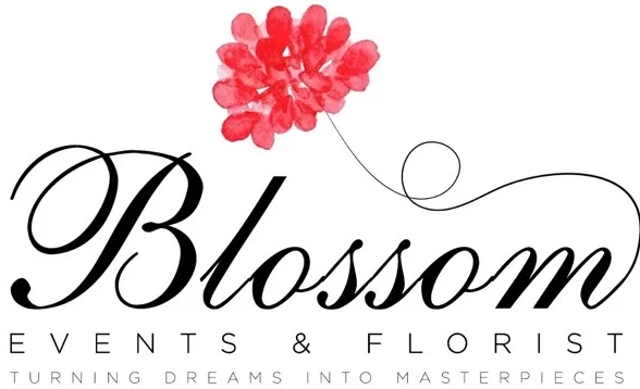 Logo for Blossom Events & Florist with a red flower above the text.