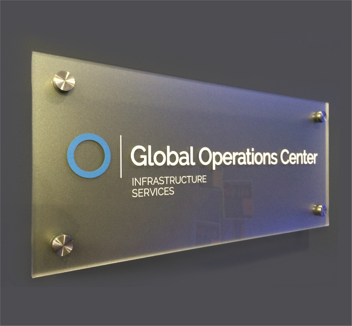 Portfolio Sample: signage example. Worked with HPE internal team and their consultancy to create a visual system and graphics for the Global Operations Center and the launch.