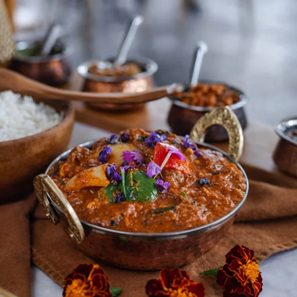 Chicken Tikka Masala with tender grilled chicken cooked in a rich tomato and spice-based curry.