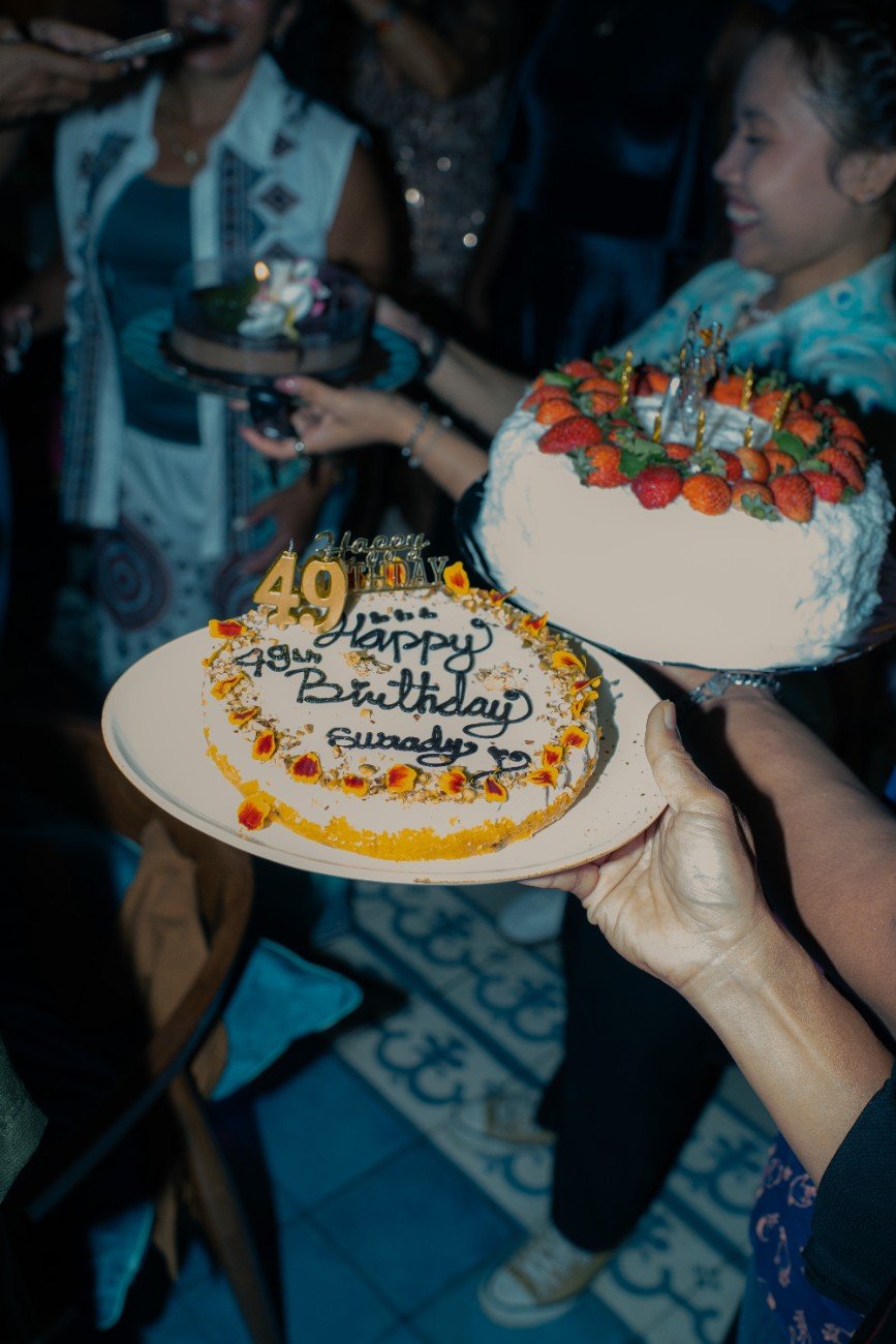Birthday cakes presented during a celebration at Pesona Lounge Ubud.