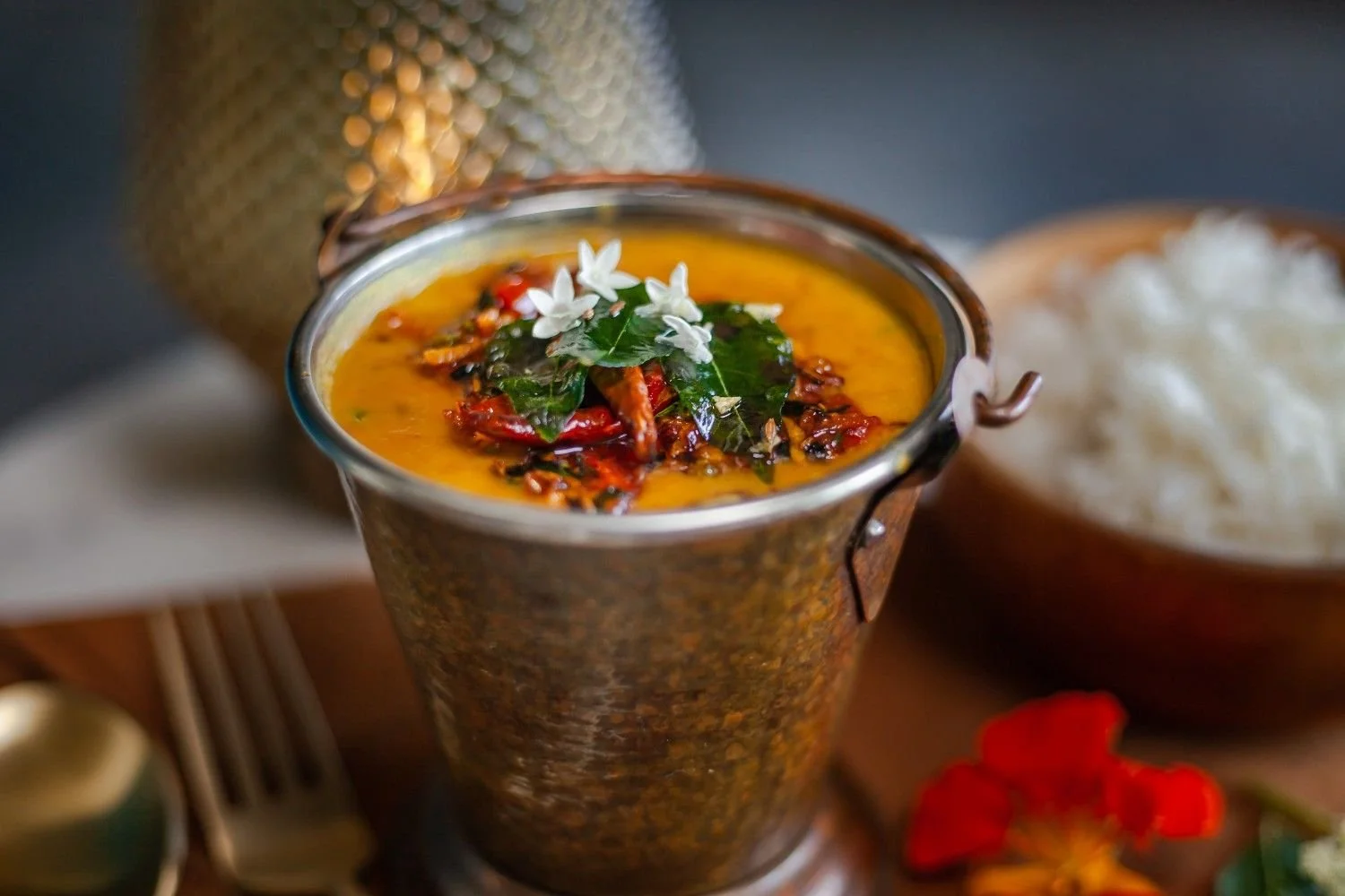 Mung Dal Tadka with aromatic spices and herbs served at Pesona Lounge Ubud.
