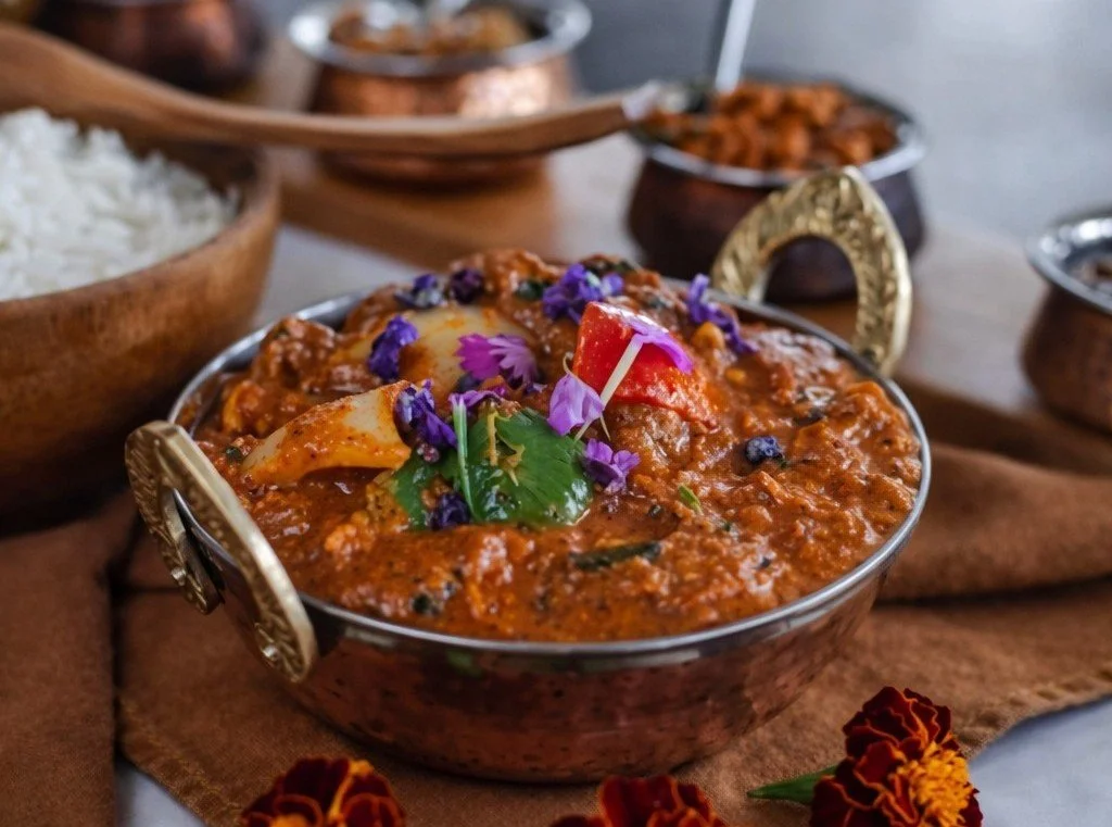 Chicken Tikka Masala served with basmati rice at Pesona Lounge, an Indian restaurant in Ubud.