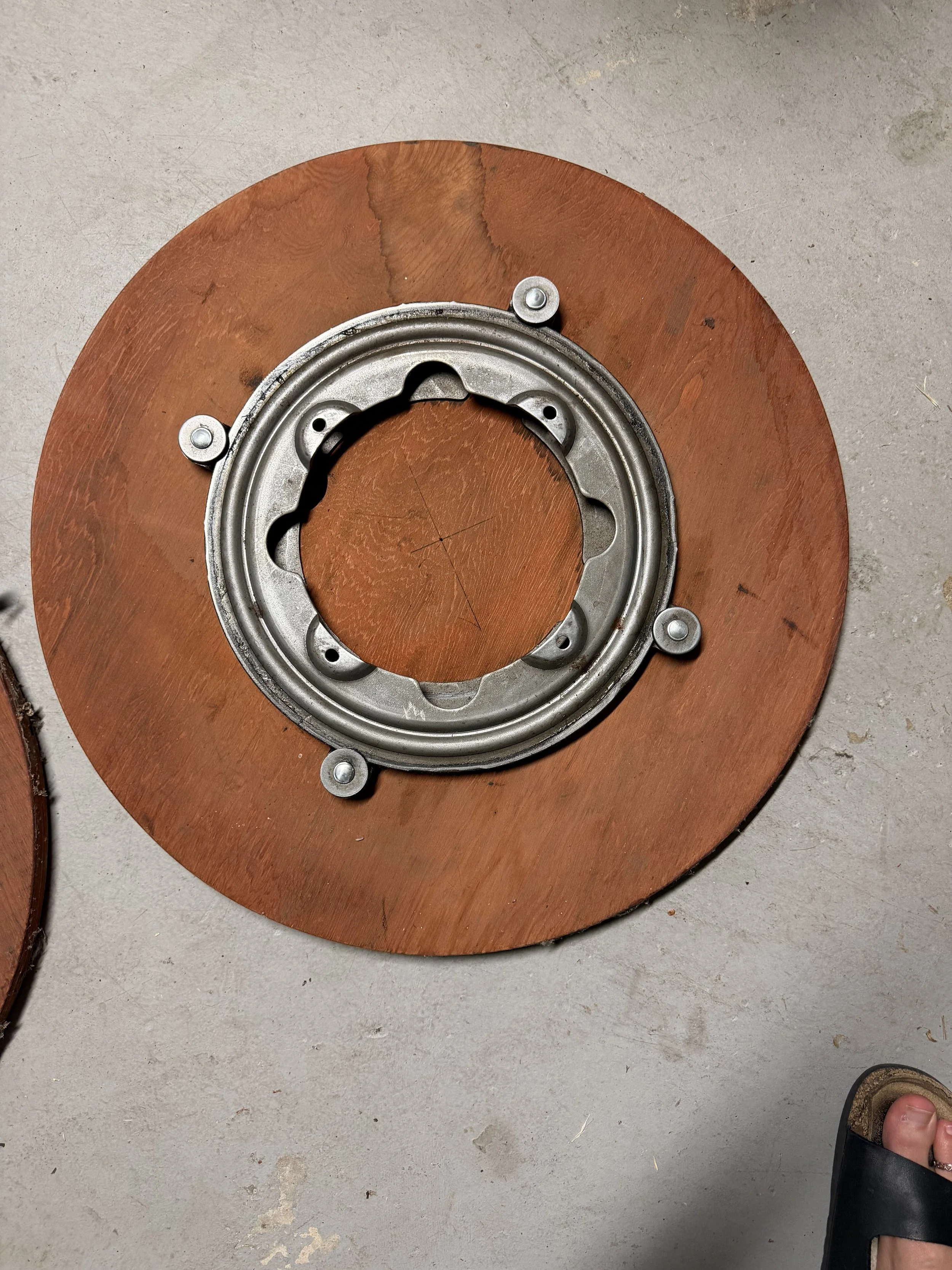 detached wooden swivel and hardware