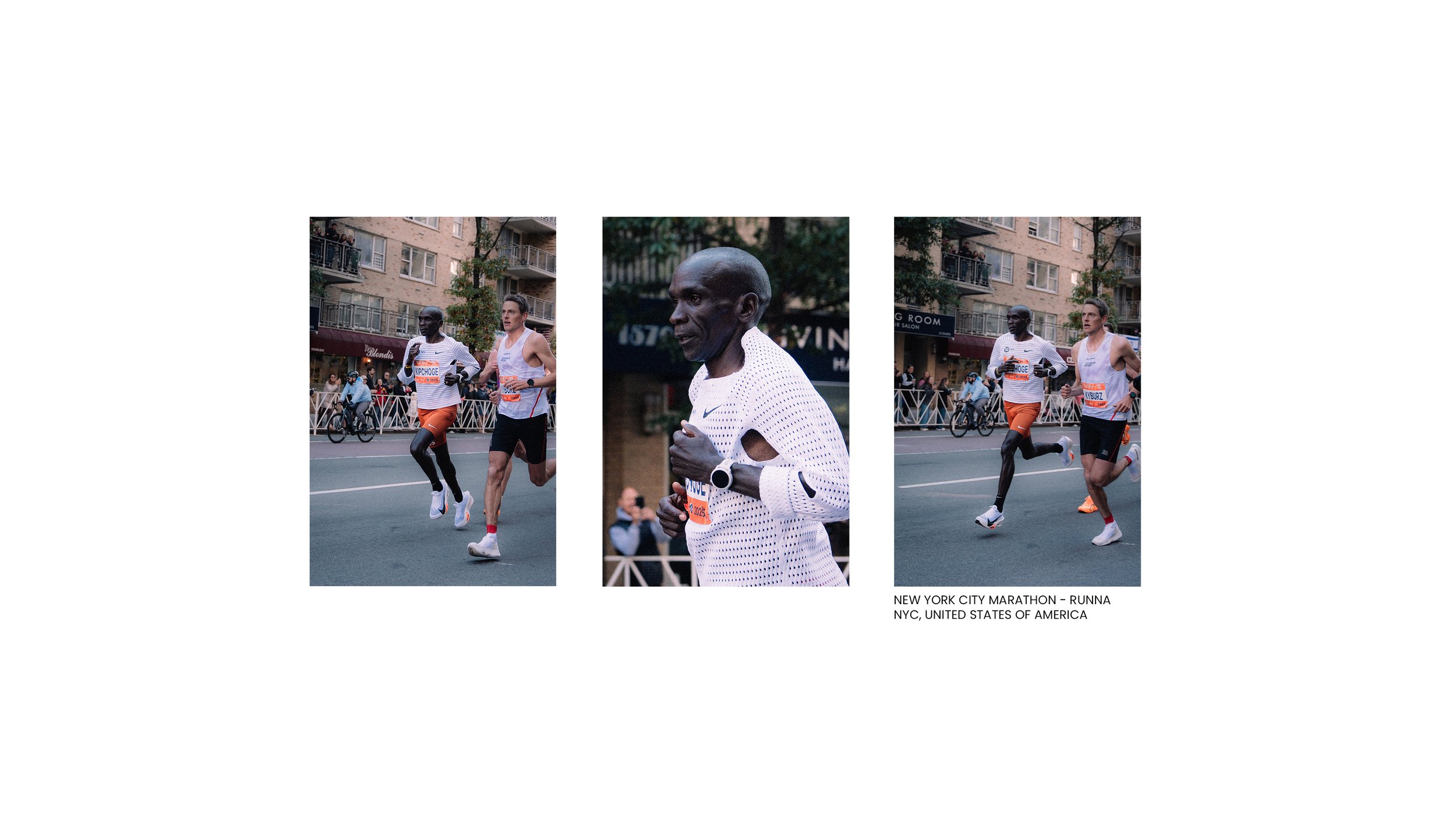 Eliud Kipchoge racing at the 2025 New York City Marathon in New York City, photographed for Runna.
