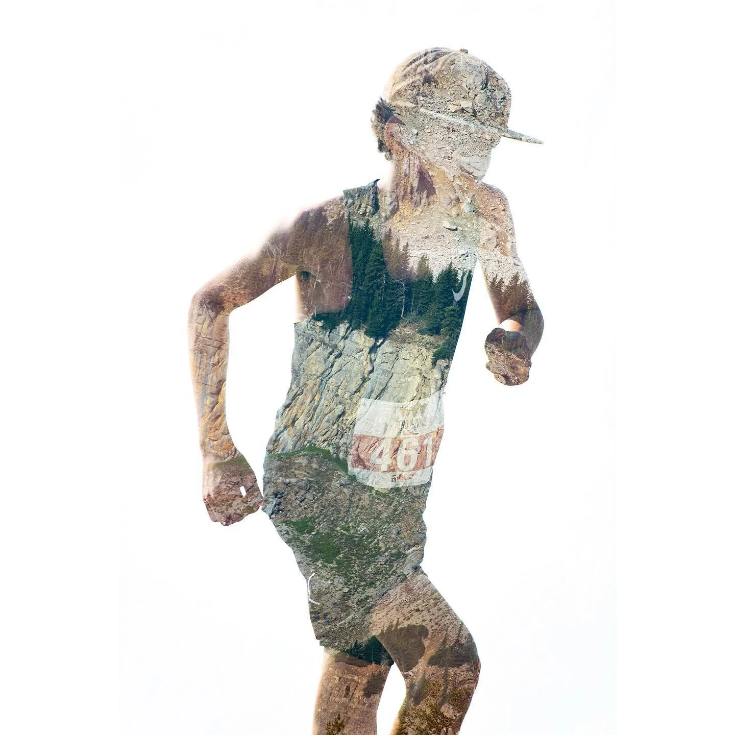 a in-camera double exposure of a runner competing in the Rendezvous Mountain Hillclimb race ⛰