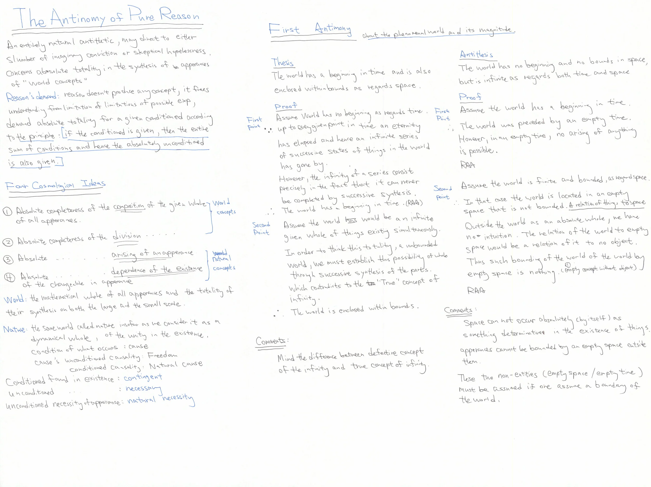 Notes on Kant's Critique of Pure Reason