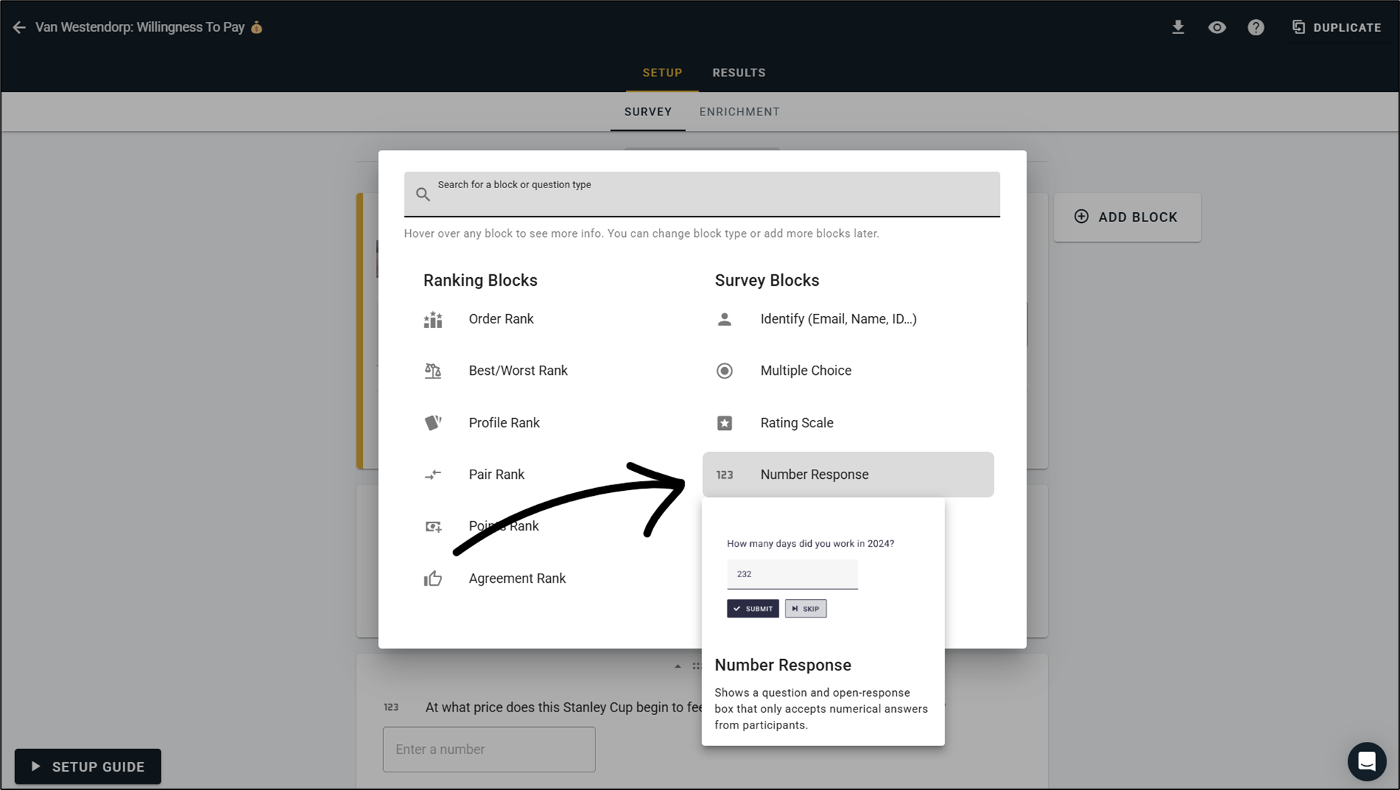 New Block Type → Number Response // OpinionX — Free Stack Ranking Surveys