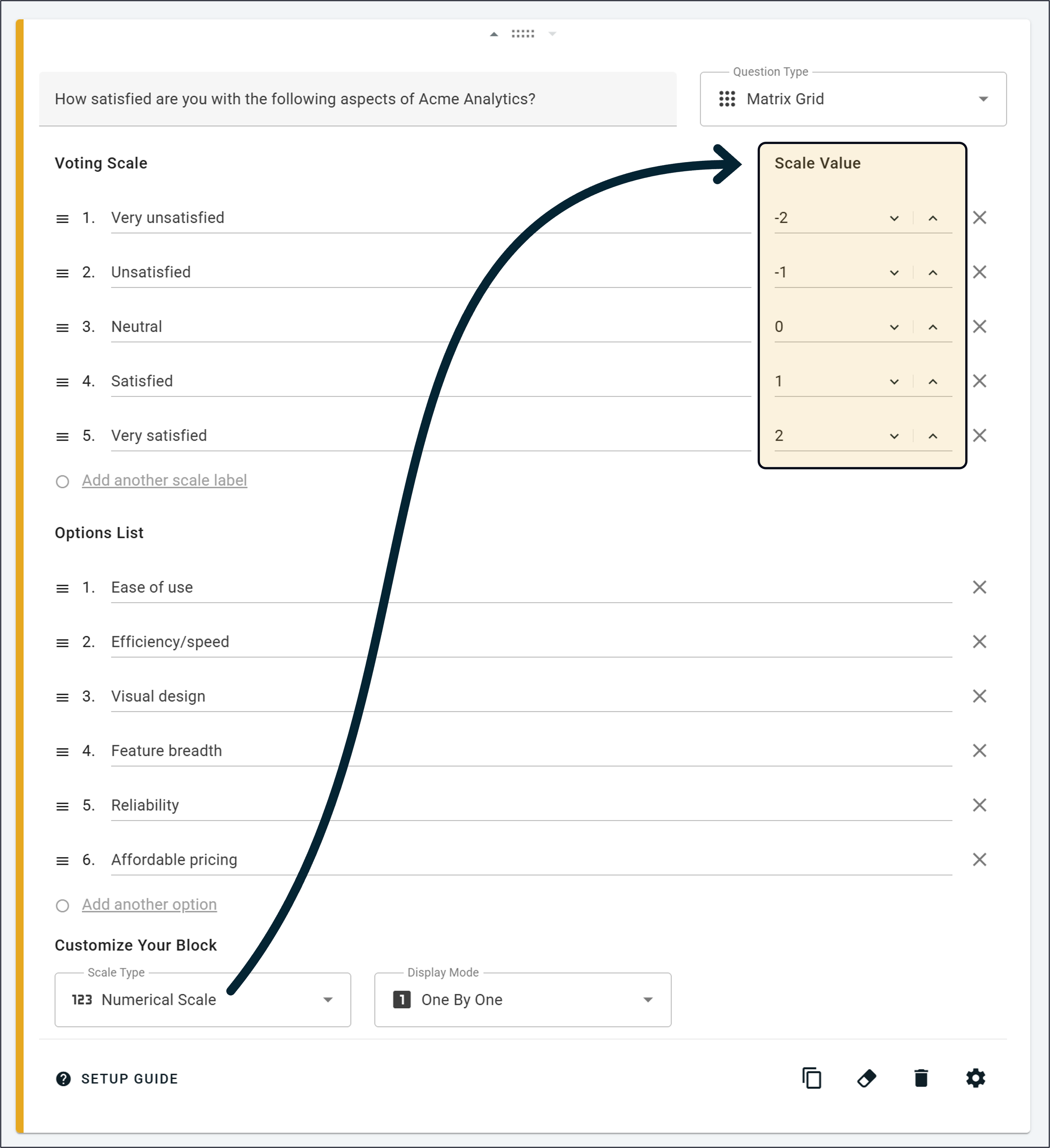 Scale Values for Matrix Grid on OpinionX