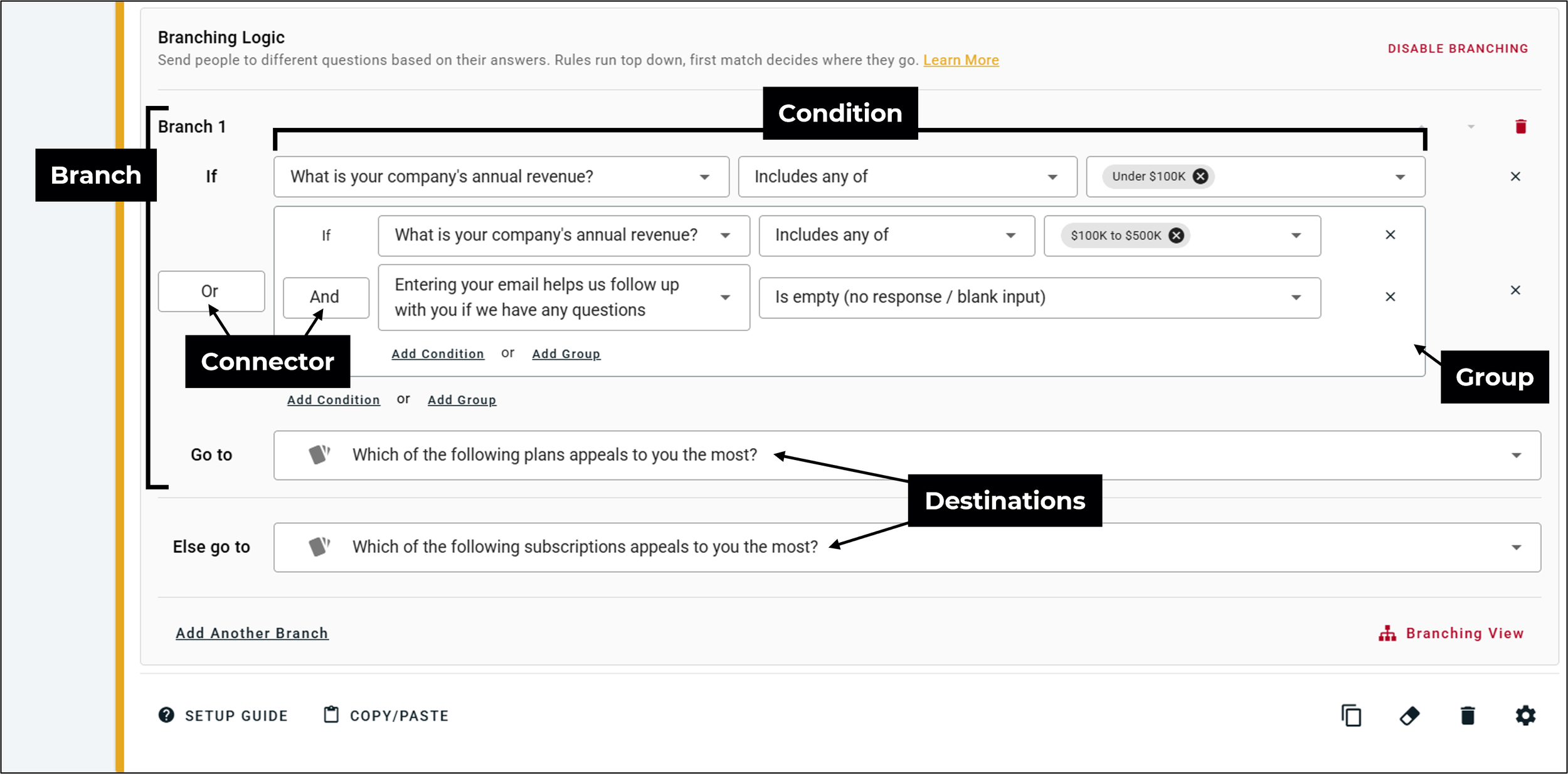 Conditional Branching Logic on OpinionX - Labelled Components